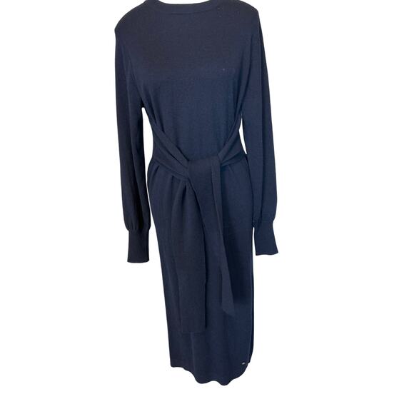 TED BAKER | Navy Blue Essya Slouchy Midi Tie Front Sweater Dress | 1 (US 2/4) - Picture 1 of 14